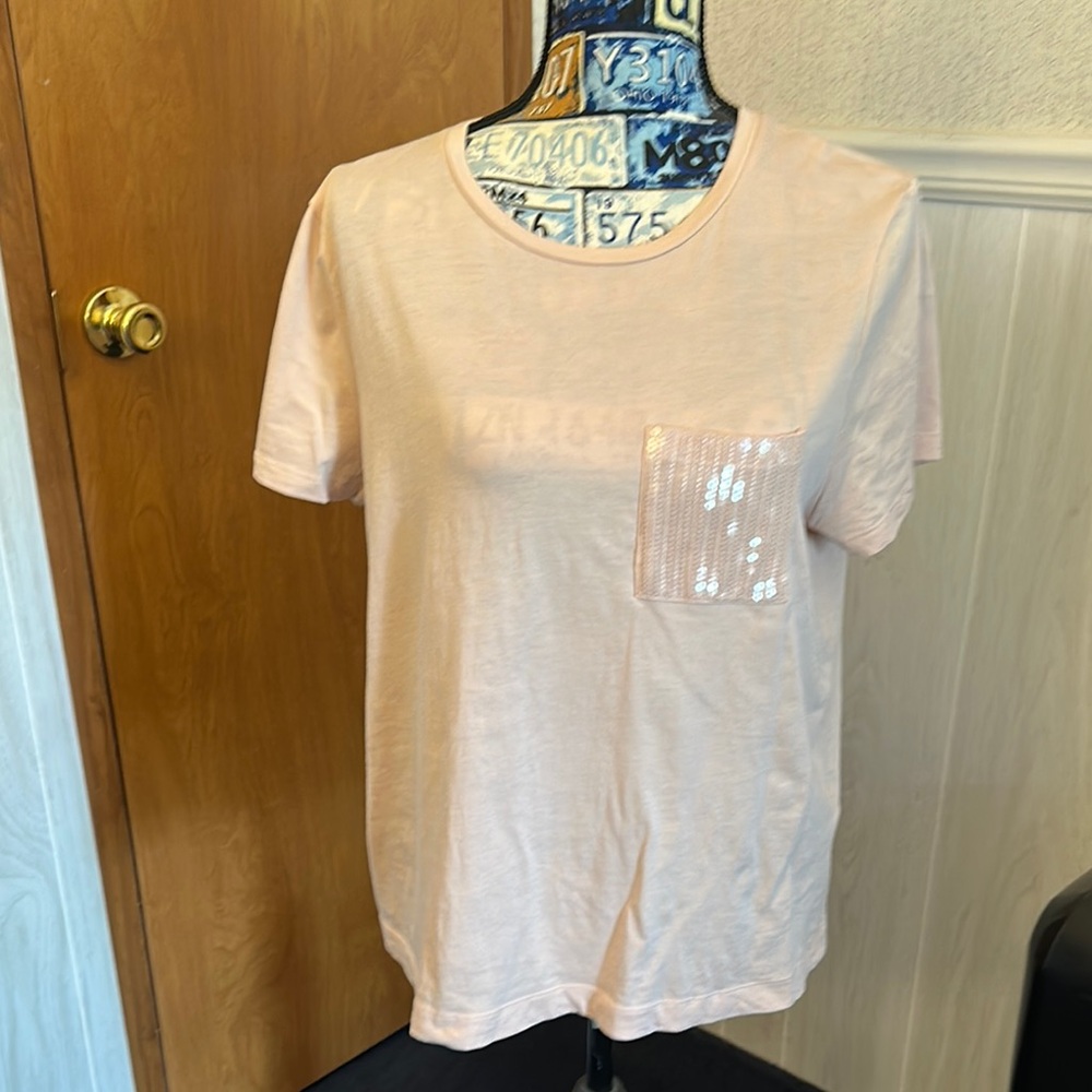 DKNY Peach Sequin Pocket T-Shirt